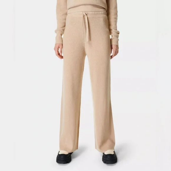 Sweaty Betty Cashmere Relaxed Wide Leg Knit Tan Pants Women's Size 10